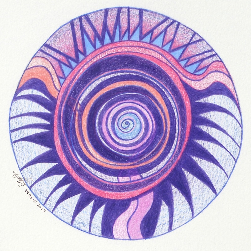Intuïtief getekende mandala met thema 'egeltje - water'
